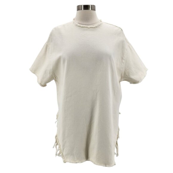 NEW BDG Urban Outfitters Womens Medium Top Fringe Raw Hem Ivory Relaxed Fit - Picture 1 of 11